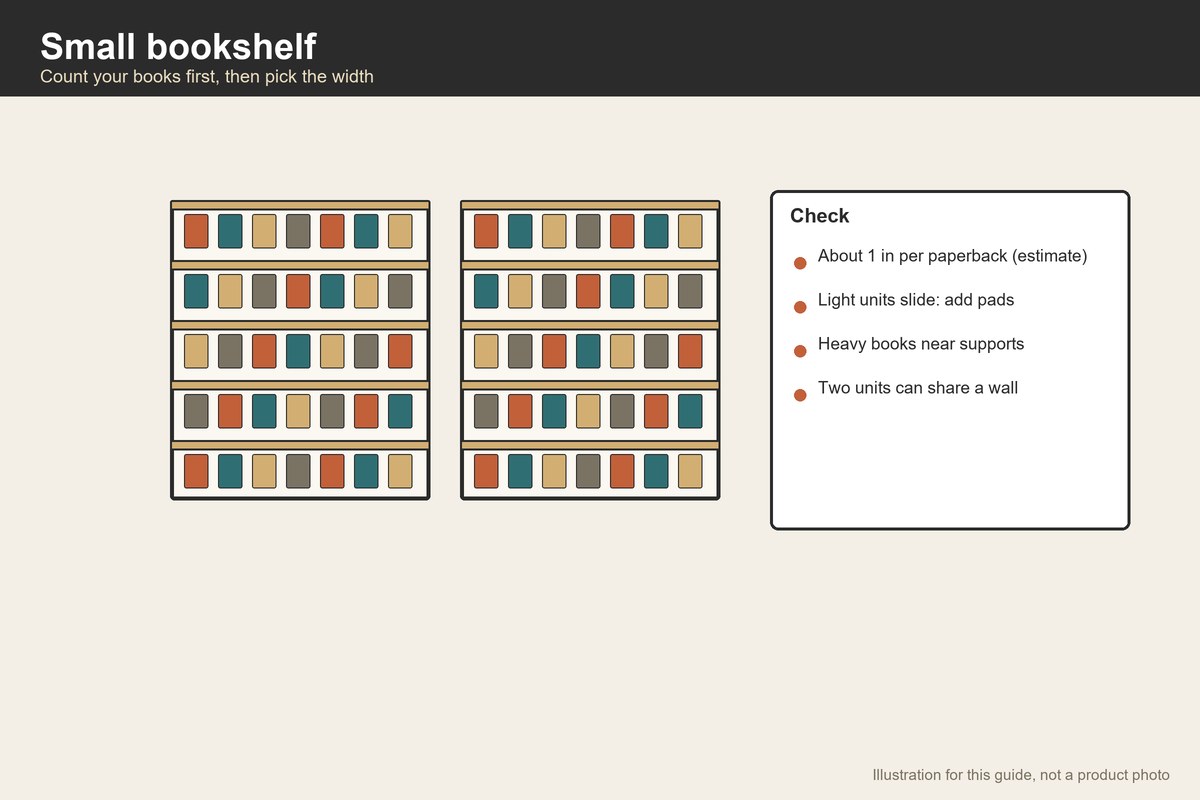 Front illustration of two small bookshelves with books and a checklist