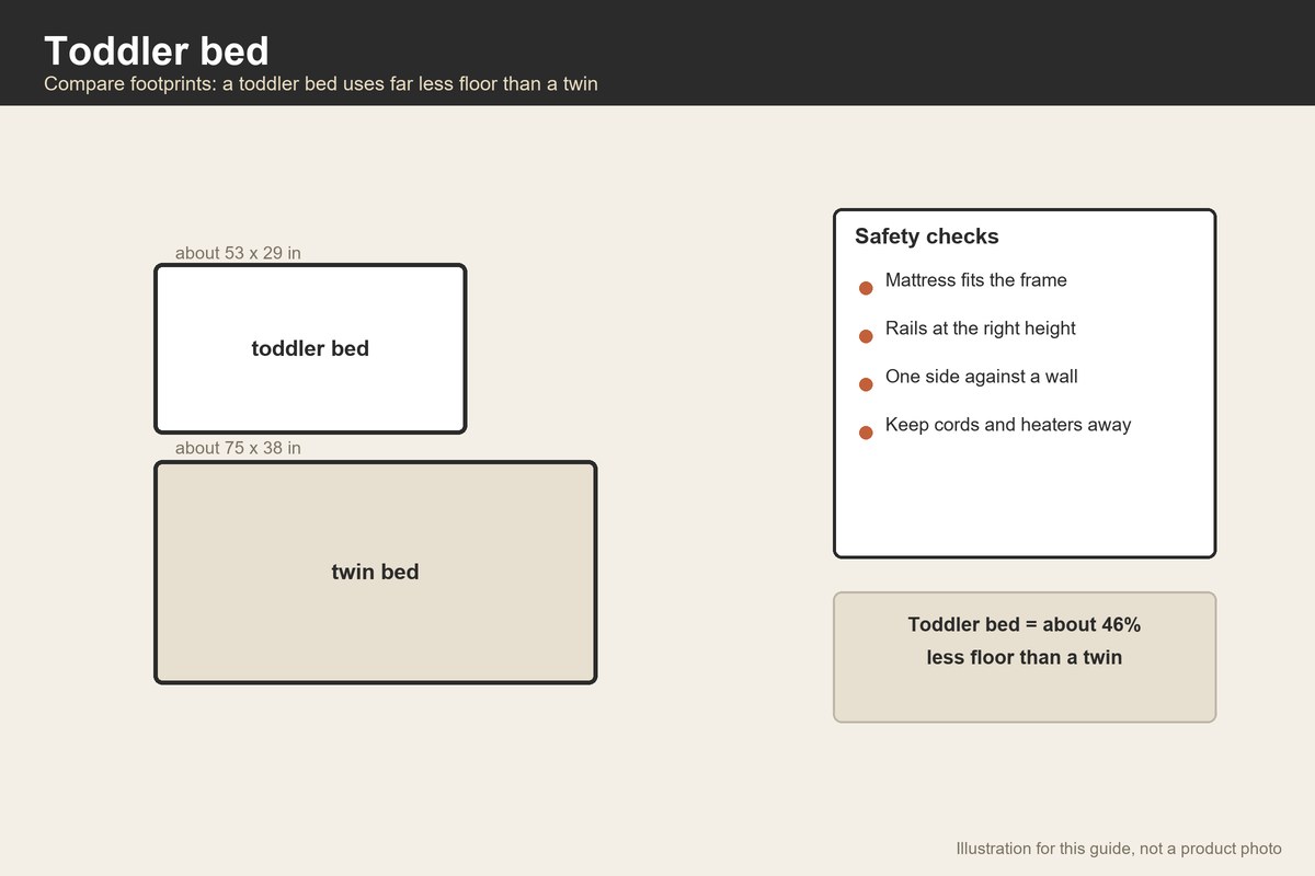 Illustration comparing the floor footprint of a toddler bed and a twin bed